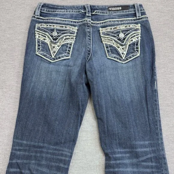 Vigoss Womens Size 3/4 L33 Blue Denim Bootcut Dallas Heritage Jeans Embellished - Picture 4 of 15